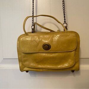 HOBO INTERNATIONAL SMALL BAG 2 HANDLE HAND CROSSBODY YELLOW LEATHER LONG CHAIN